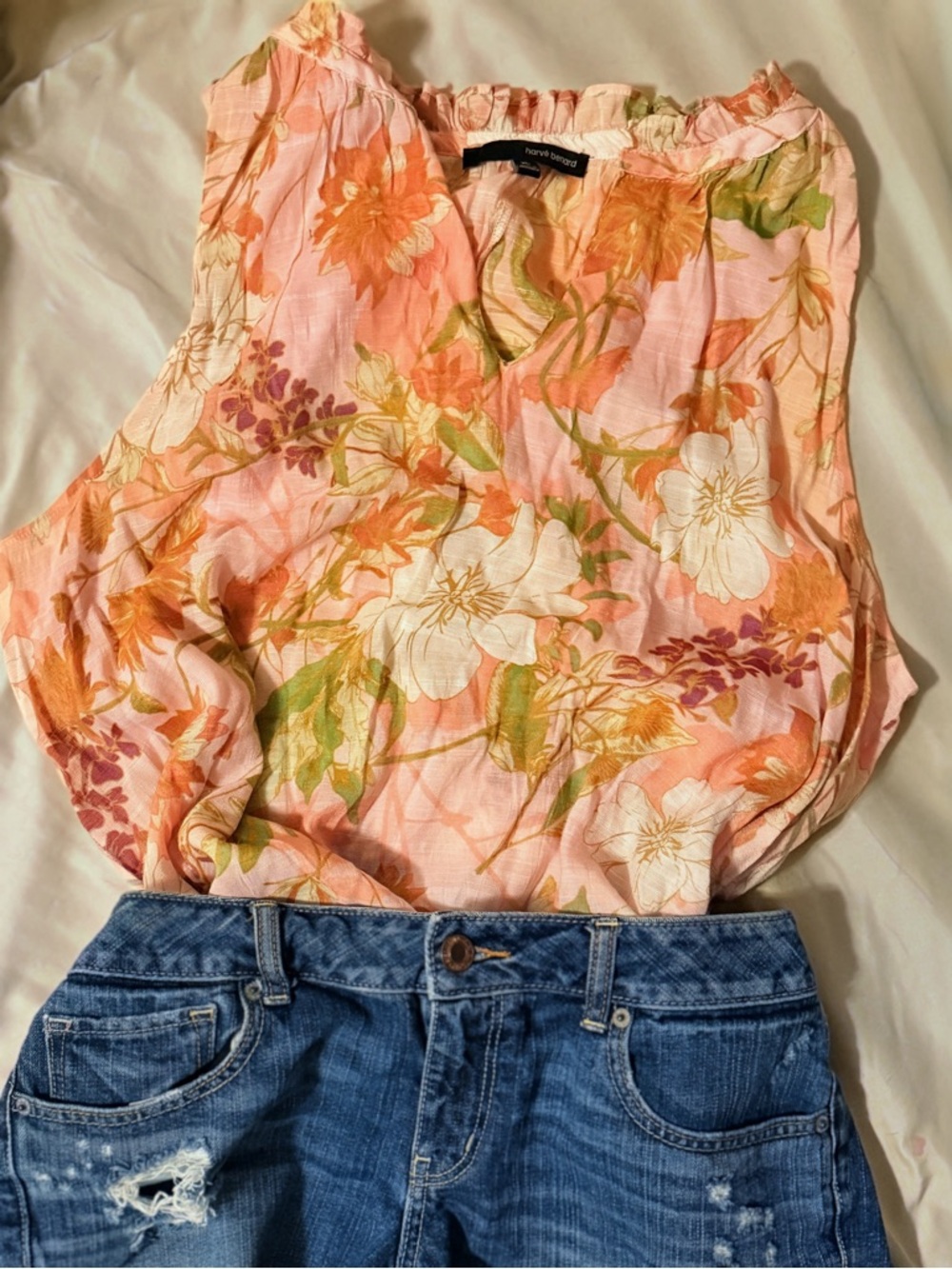 American Eagle Shorty Shorts And Harve Benard Pink and Orange Floral Top